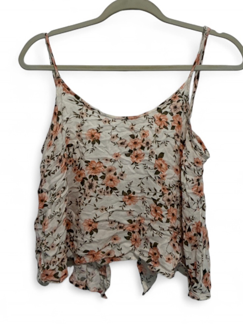 American Eagle White Orange Floral Drapey Split Back Spaghetti Strap Top